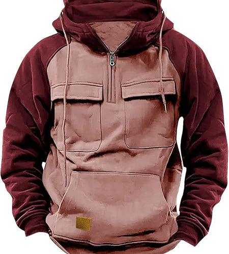 Fall Winter Hooded Young Men's Workwear Contrast Color Casual Sweater