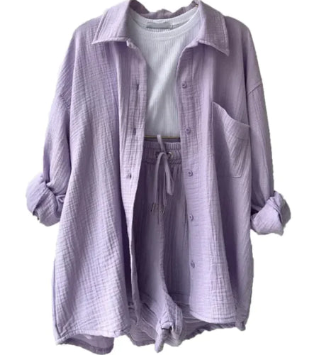 Women's Wrinkled Fabric Shirt & Shorts Set