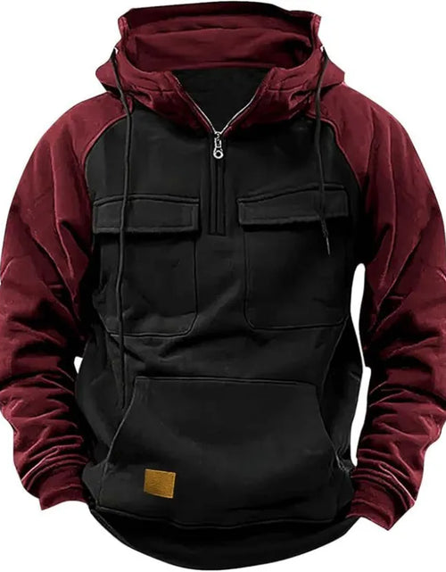 Load image into Gallery viewer, Fall Winter Hooded Young Men's Workwear Contrast Color Casual Sweater
