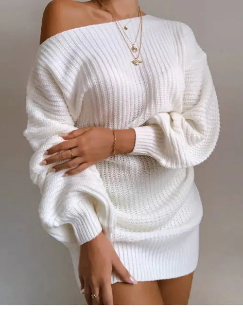 Load image into Gallery viewer, Off Shoulder Knitted Sweater Dress
