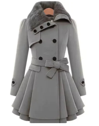 Load image into Gallery viewer, Women's Slim Double-Breasted Wool Coat – Mid-Length &amp; Padded

