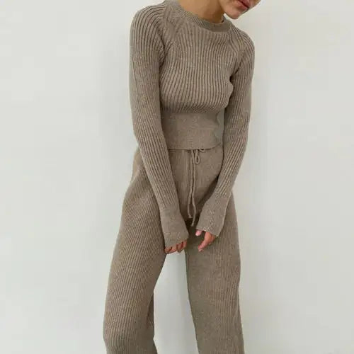 Load image into Gallery viewer, Knitted Wide Leg Pants and Top Set
