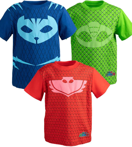 (Available in size 4T only)Masks Gekko Catboy Owlette Toddler Boys 3 Pack Graphic T-Shirts Blue/Green/Red 4T