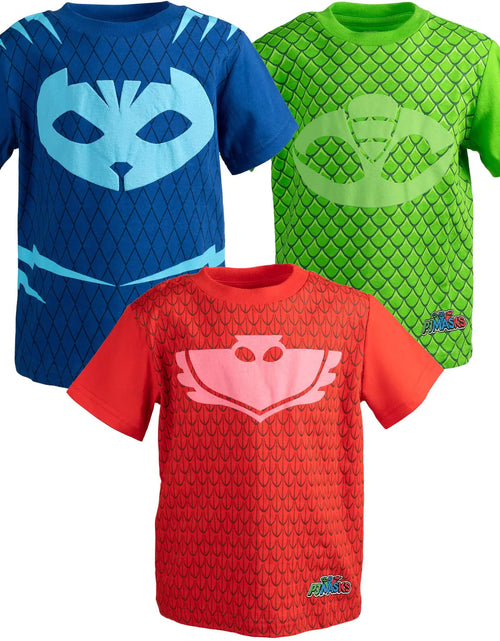 Load image into Gallery viewer, (Available in size 4T only)Masks Gekko Catboy Owlette Toddler Boys 3 Pack Graphic T-Shirts Blue/Green/Red 4T
