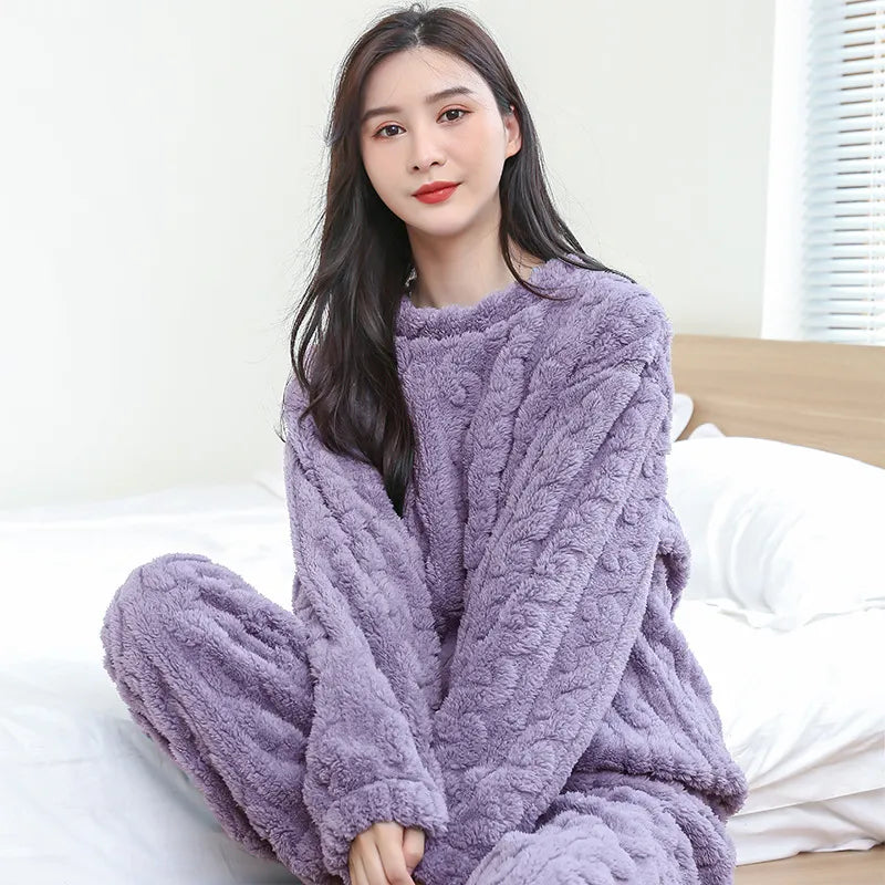 Flannel Warm Blouse And Pants Female Thickened Loungewear