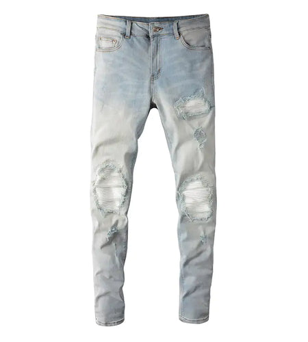 Retro Washed Stretch Skinny Fit Ripped Jeans