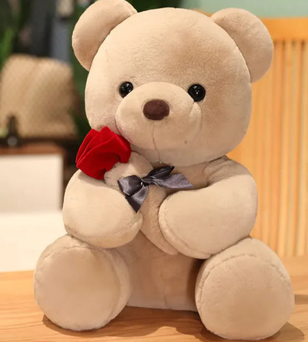 Hugging Roses Teddy Bear Plush Pillow