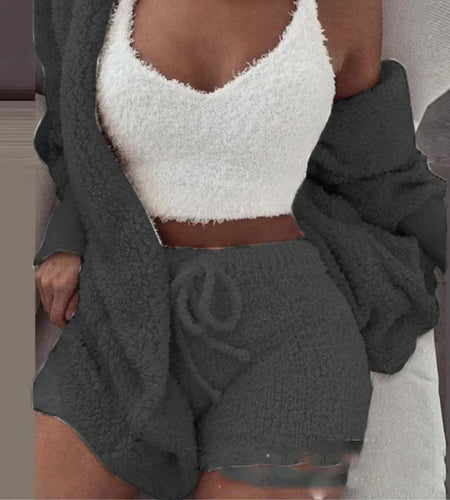 3-Piece Fashionable Plush Homewear Set for Ladies
