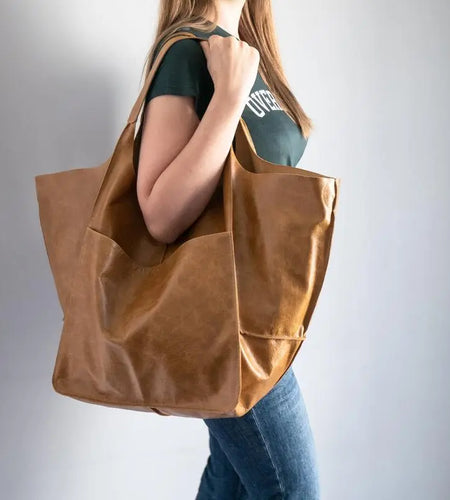 Soft Leather Large Capacity Shoulder Hand-held Tote Bag