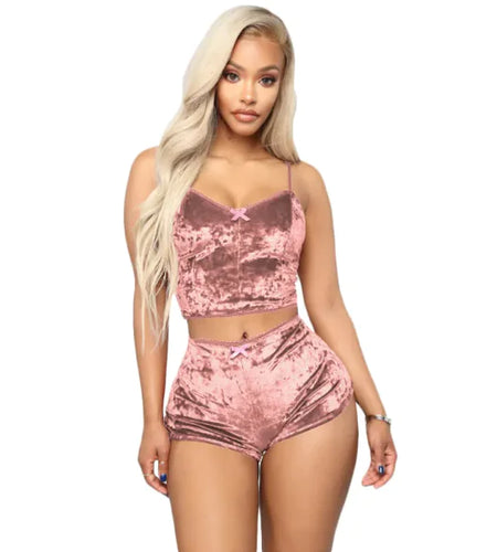 Hollow Sexy Slim Velvet Lace Two-Piece Suit