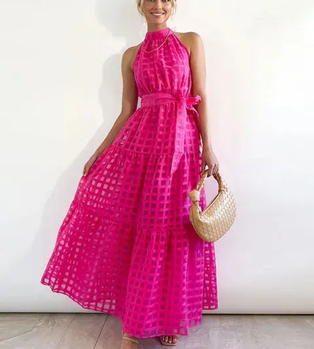 Women's Grid Hollow Long Dress