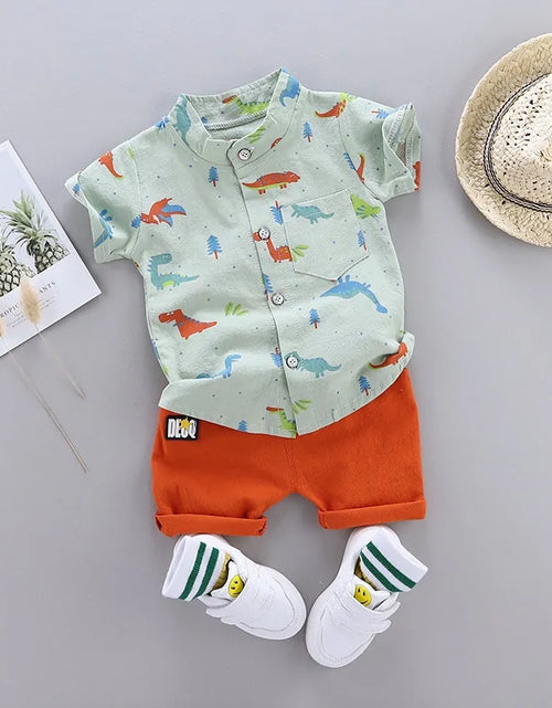 Load image into Gallery viewer, 2021 Cartoon Dinosaur Print Toddler Boy Summer Set: Shirt + Pants
