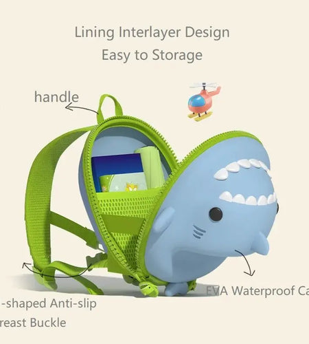 3D Shark Toddler Kindergarten School Bags
