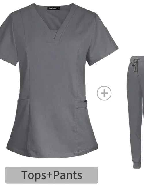 Load image into Gallery viewer, V-neck Split Surgical Gown Suit Female Short-sleeved Nurse
