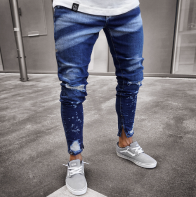 Load image into Gallery viewer, Painted Ripped Denim Pants with Zipper Detail
