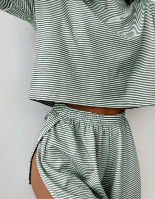 Load image into Gallery viewer, Knitted Striped Short-sleeved Shorts Suit
