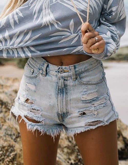 Load image into Gallery viewer, High Waist Ripped Denim Shorts with Tassels for Women
