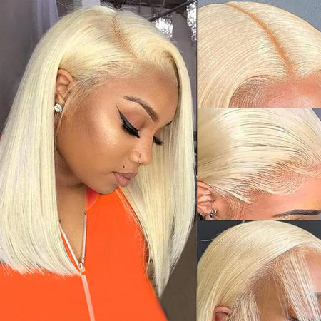 Blonde Bob Wig Human Hair 613 Lace Front Wig Human Hair 180% Density 13x4 HD Lace Frontal Wigs Human Hair Pre Plucked With Baby Hair Glueless Short Straight Bob Wigs for Women (12 inch 613 bob wig)