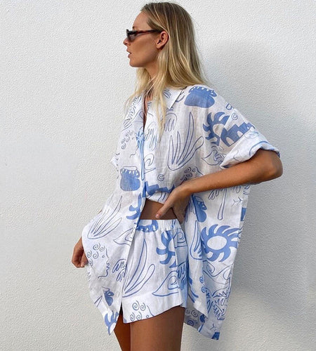 2023 Spring Summer Women's Printed Two-Piece Pajamas Set