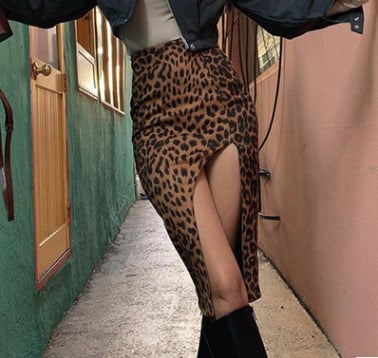 Leopard Print High Waist Split Skirt for Women