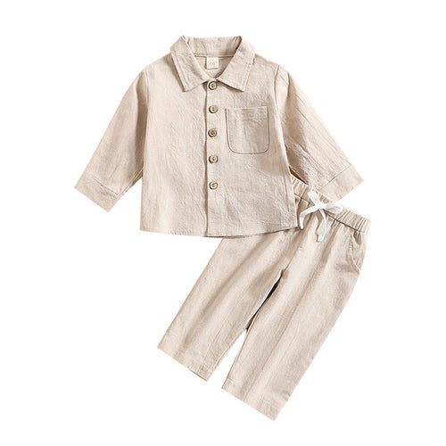 Load image into Gallery viewer, Boys' Cotton Linen Standing Collar Casual Outfit Set
