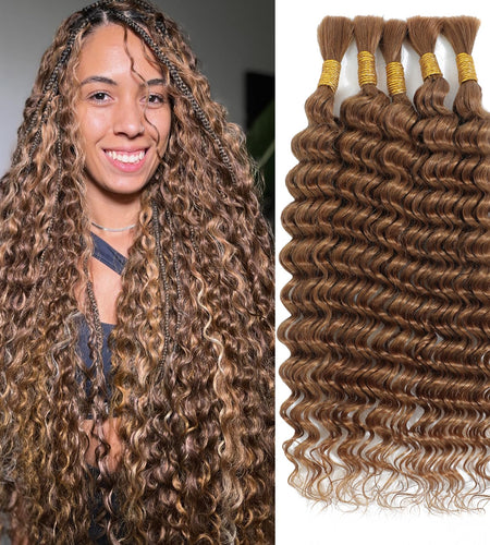 (Black Owned) Human Braiding Hair 20 Inch 5 Bundles Deep Wave Bulk Human Hair for Braiding Human Hair Braiding Hair No Weft 100% Unprocessed 12A Human Braiding Hair for Boho Braids 150g 30#