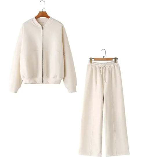 Load image into Gallery viewer, Zipper Bomber Jacket &amp; High Waist Flannel Pants Set
