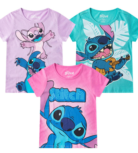 Disney Lilo & Stitch Girls 3 Pack Short Sleeve T-Shirt for Big Kids