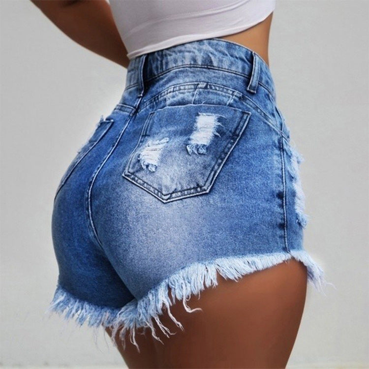 High-Waisted Ripped Denim Shorts for Women
