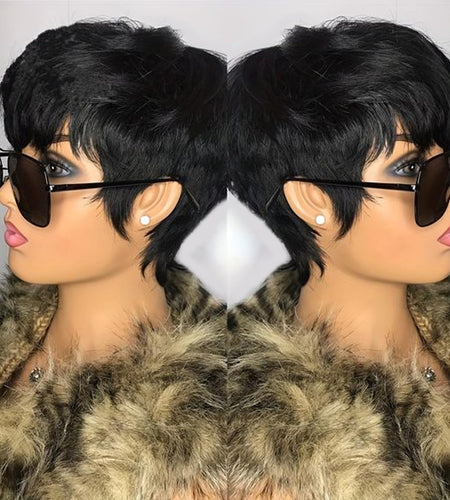 Rofa Short Human Wigs with Bangs Short Layered Pixie Wigs for Black Women Short Bob Wig Human Hair Full Machine Made Wigs 1B Color