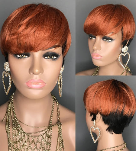 AIWEISE Pixie Cut Wig Human Hair Short Wigs Human Hair Short Human Hair Wigs for Black Women Pixie Wigs with Bangs Glueless Short Wigs Color T1B/350