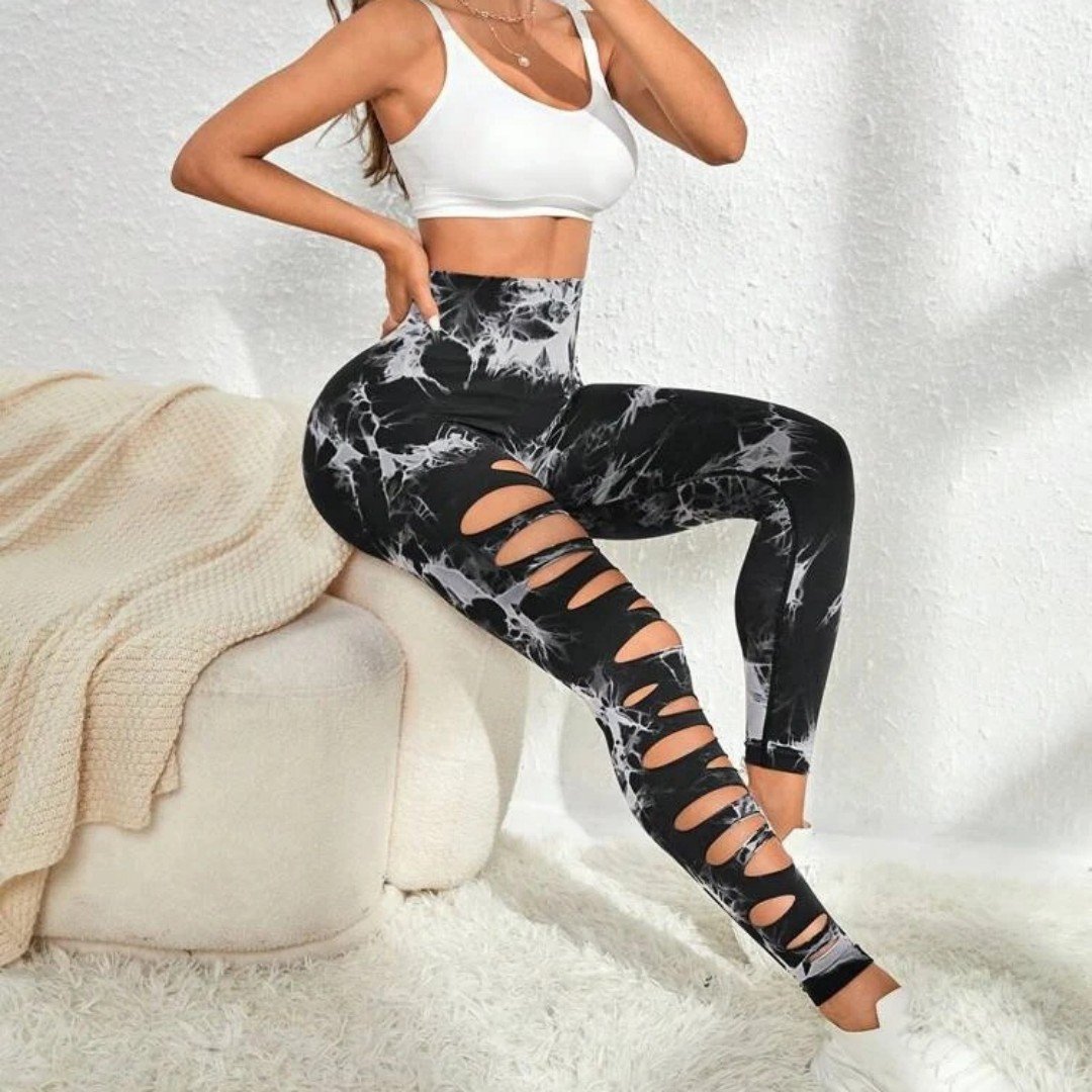 High Waist Hollow Tie-Dye Yoga Fitness Pants
