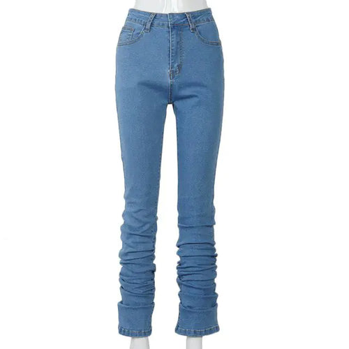 Load image into Gallery viewer, High Wait Stacked Blue Denim Skinny Jeans
