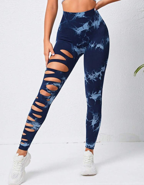 Load image into Gallery viewer, High Waist Hollow Tie-Dye Yoga Fitness Pants
