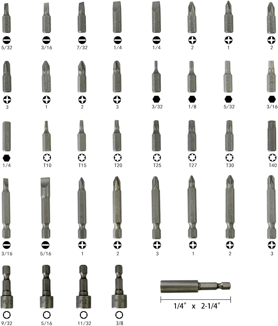 37 Piece Impact Screwdriver Bit Set Nut Driver Torx Phillips Tool Magnetic Drill