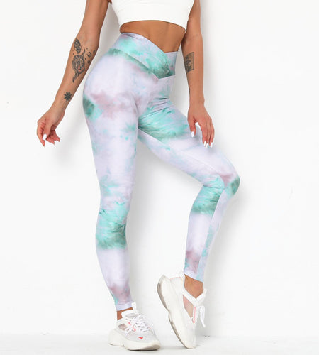 Tie-Dye Cross-Waist Fitness & Yoga Pants