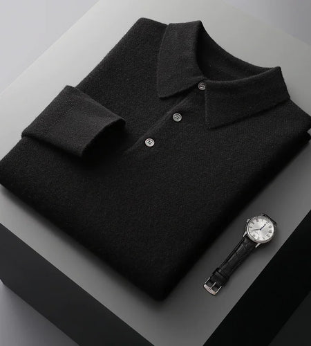 Men's Solid Color Polo Collar Knitted Cardigan