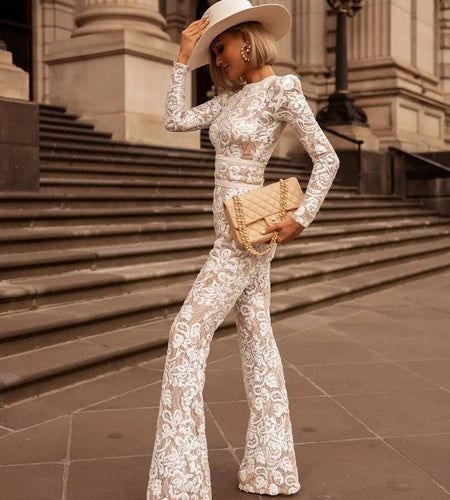 European and American Celebrity Style Lace Slim Jumpsuit