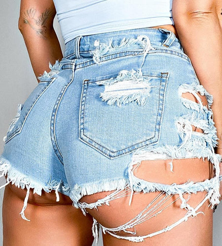 European American Women's Ripped Denim Shorts