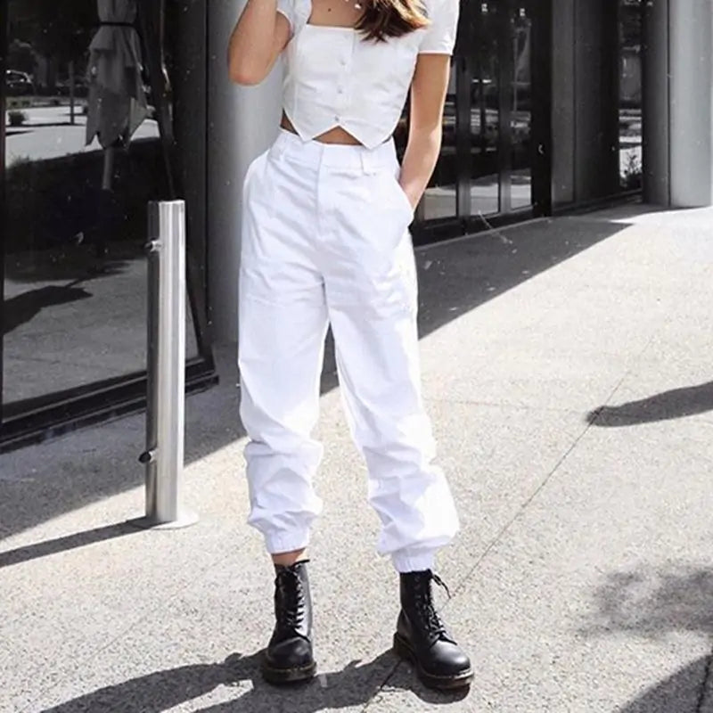 High Waist White Trousers