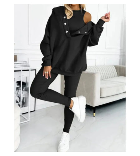Women's Solid Color Vest Hoodie And Pants Set