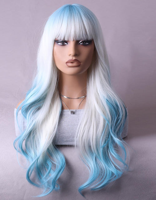 Load image into Gallery viewer, RightOn Blue Ombre Wig Long Wavy Wig Ombre Blue Wig with Bangs Blue Wigs with Wig Cap
