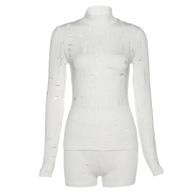 High Waist Hollow Out Casual Sports Shorts Set