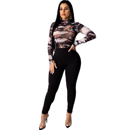 Spring Summer Women's Knitted Print Two-Piece Set