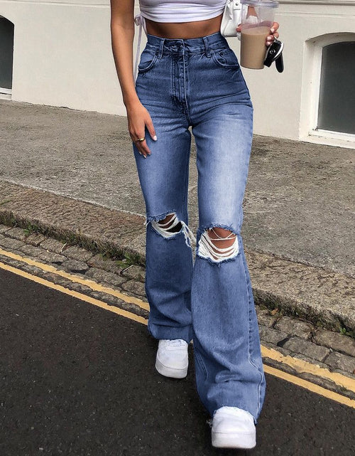 Load image into Gallery viewer, Casual Women's Wide-Leg Denim Pants with Ripped Details
