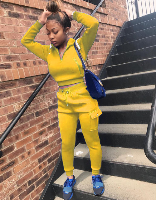 Load image into Gallery viewer, Autumn Winter Women's Color Block Hoodie Set
