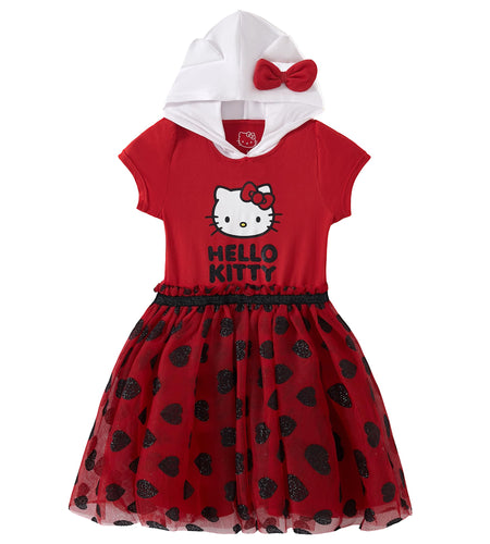 Hello Kitty Sanrio Girls Cosplay Hooded Tulle Dress for Toddler and Big Kids Red/White