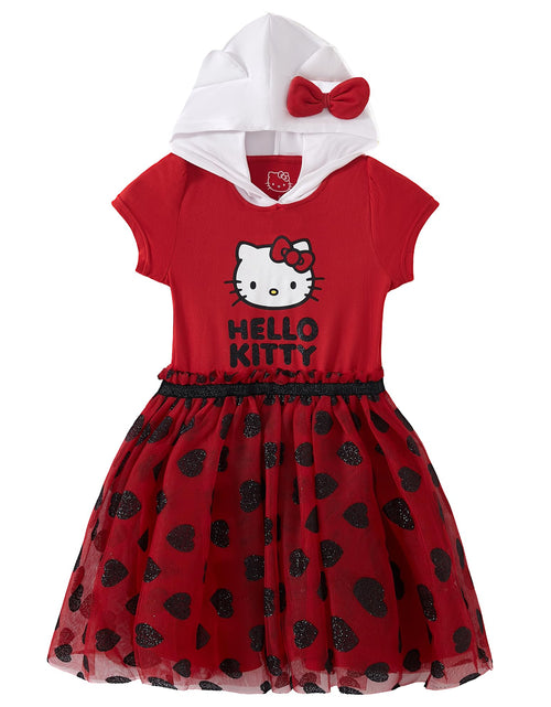 Load image into Gallery viewer, Hello Kitty Sanrio Girls Cosplay Hooded Tulle Dress for Toddler and Big Kids Red/White

