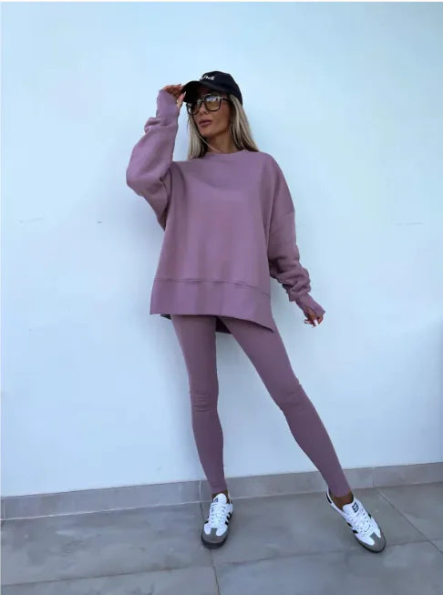 Women's Relaxed Fit Sweater Set – Split Top & Slim Trousers