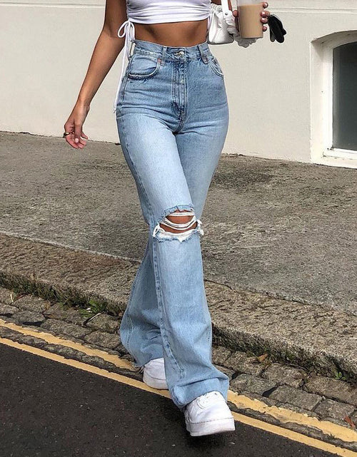Load image into Gallery viewer, Casual Women's Wide-Leg Denim Pants with Ripped Details
